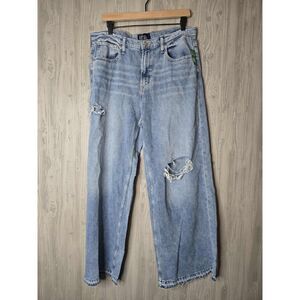 GAP Women’s Wide Leg Distressed Jeans NWT Size 14 Baggy Light Wash Raw Hem